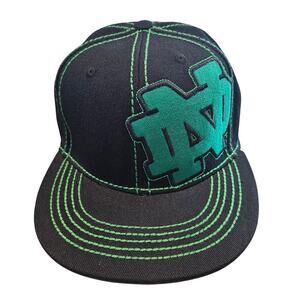 Vintage Notre Dame Fitted Hat Cap 7 3/8 Green Wool 90s Fighting Irish Flat Bill